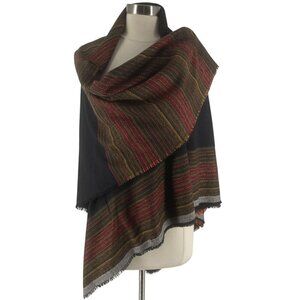 Vintage Emanuael Ungaro Black Wool Woven Multi-Color Stripe Oversize Wrap 60" SQ